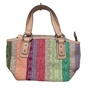 Fossil Striped Logo Canvas Satchel Multicolor Women Handbag